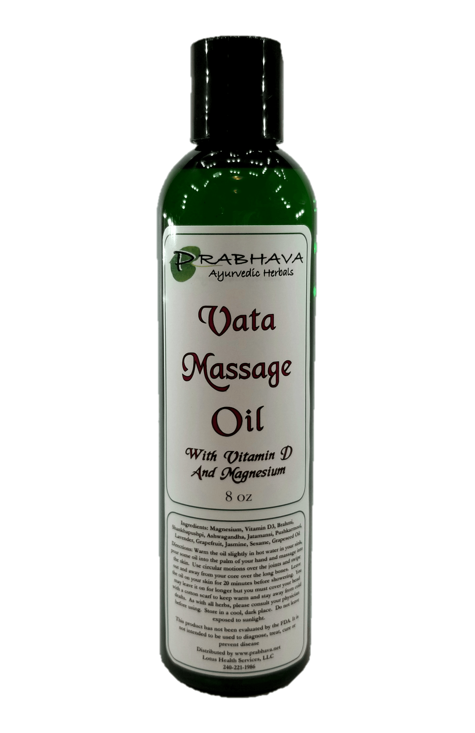 Vata Massage Oil with Vitamin D and Magnesium 8 oz - Prabhava Ayurvedic Herbals